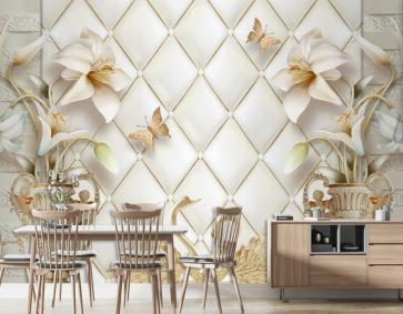 Kuğu Ve Çiçek Arka Planlı 3D Duvar Kağıdı