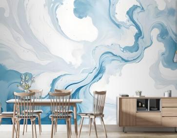 Mermer Tarzı Mavi Fırça Boya Sanatı Duvar Kağıdı 