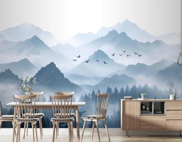 Sisli Orman Duvar Kağıdı  Ile Tek Renkli Dağ Manzarası