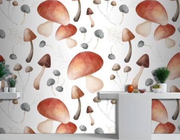 Mantar Desenli Mutfak Duvar Kağıdı