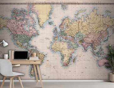 Orijinal Eski El Renkli Dünya Haritası Duvar Kağıdı
