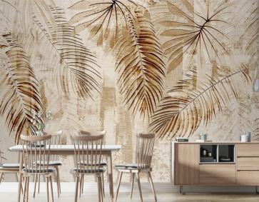 Paslanmış Palmiye Yaprakları Vintage Duvar Kağıdı