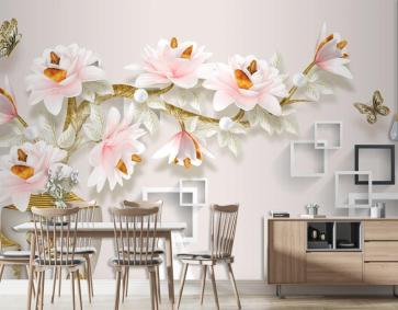 Saksıda Çiçek Ve Kare Aksesuarlar 3D Duvar Kağıdı