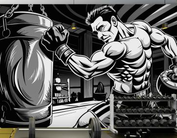 Sırtında Boks Ringi Olan Bir Boksörün Çizimi Duvar Kağıdı