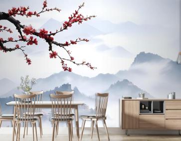 Kiraz Çiçeği Duvar Kağıdı  Ile Karlı Dağ Manzarası
