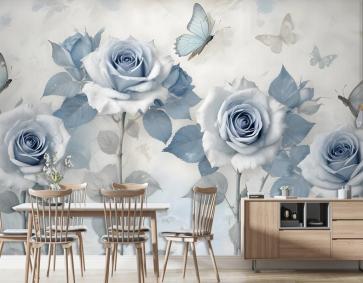 Yumuşak Mavi Çiçekli Duvar Kağıdı 