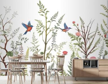 Ağaçlarda Kuşlarla Bahar Çiçeği Duvar Kağıdı