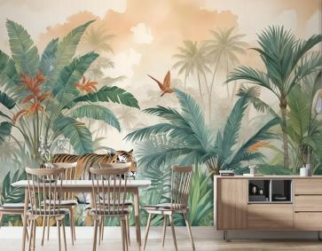 Kaplan Ve Tropikal Yapraklar Duvar Kağıdı