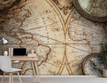 Eski Moda Bir Haritanın Yukarıdan Aşağı Görünümü Duvar Kağıdı