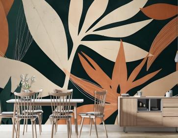 Tropikal Yeşillik Yaprakları Sanat Duvar Kağıdı 