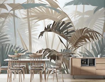 Fırça Darbeleriyle Tropikal Yaprak Boyama Duvar Kağıdı