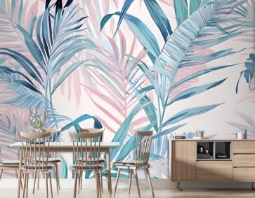Tropikal Pembe Egzotik Renkli Palmiye Yaprağı Duvar Kağıdı