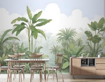 Tropikal Yağmur Ormanı Çizim Sanatı Duvar Kağıdı 