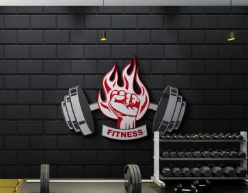 Tuğla Duvarda Fitness Ve Ateş Logolu Duvar Kağıdı