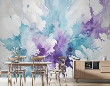 Turkuaz Mor Mermer Tarzı Fırça Duvar Kağıdı 