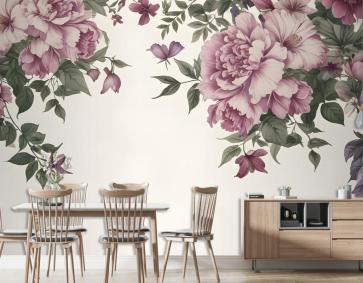 Vintage Pembe Çiçekli Sanat Duvar Kağıdı 