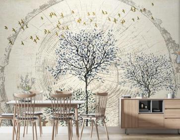 Vintage Tarz Ağaç Dalları Ve Geyikler Duvar Kağıdı