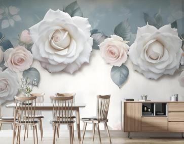 Vintage Beyaz Gül Çiçek Duvar Kağıdı 