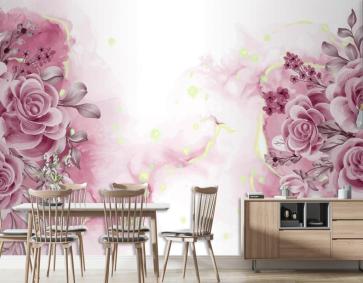 Gül Altın Çiçekleri Ve Yaprakları Ile Suluboya Arka Plan Duvar Kağıdı