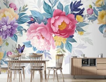 Suluboya Renkli Şakayık Çiçekleri Duvar Kağıdı 