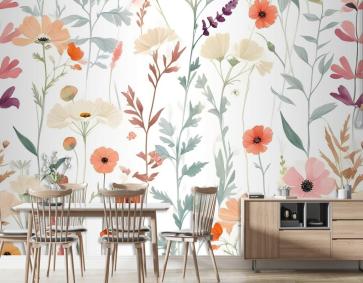 Suluboya Renkli Kır Çiçeği Bahçesi Duvar Kağıdı 