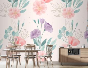 Suluboya Çiçek Motif Desenli Duvar Kağıdı 