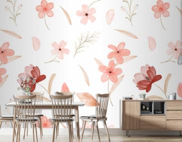 Suluboya Çiçek Desenli Duvar Kağıdı 