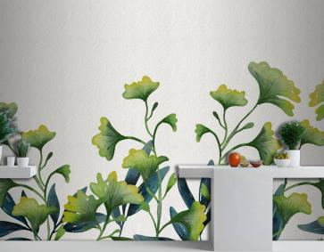 Suluboya Yeşil Yapraklar Mutfak Duvar Kağıdı