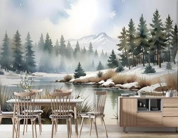 Suluboya Tarzı Botanik Manzara Duvar Kağıdı 