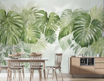 Suluboya Tropikal Yapraklar Duvar Kağıdı