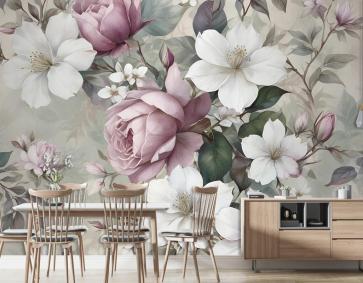 Suluboya Vintage Çiçek Duvar Kağıdı 