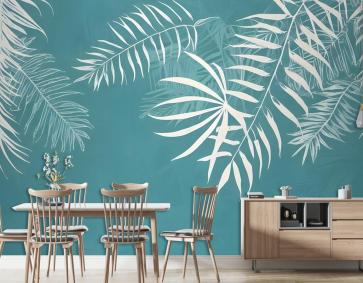 Beyaz Tropikal Yapraklar Duvar Kağıdı