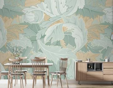 Yeşil Çiçek Deseni Vintage Duvar Kağıdı