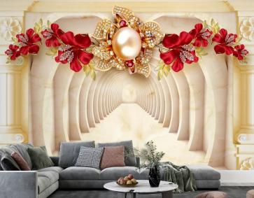 3D Tünel Duvar Kağıdı Gül Çiçek