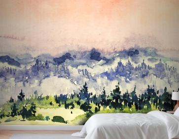 Soyut Suluboya Manzara Arka Plan Yatak Odası Duvar Kağıdı