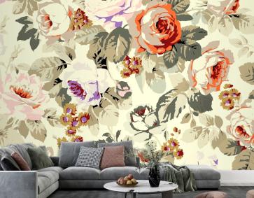 Çiçekler Tekrar Desen Tasarım Duvar Kağıdı