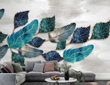 Mavi  Lacivert Yapraklar Duvar Kağıdı