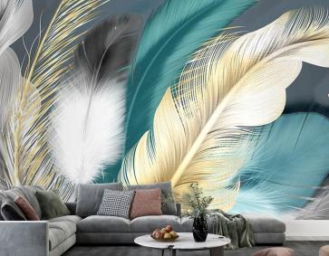 Renkli Büyük Tüyler Duvar Kağıdı  Tüy Desen Duvar Kağıdı