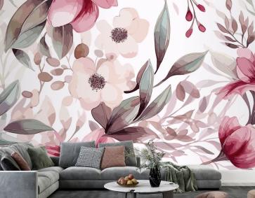 Sanatsal Elle Çizilmiş Çiçek Süsleme Desen Duvar Kağıdı 