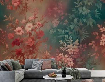 Chinoiserie Vintage Bitkiler Duvar Kağıdı