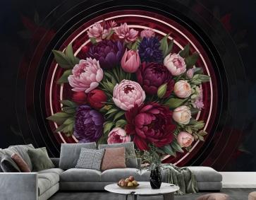 Daire Koyu Çiçek Duvar Kağıdı 