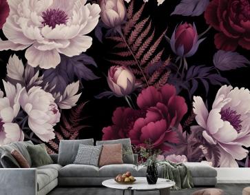 Koyu Suluboya Renkli Şakayık Çiçek Duvar Kağıdı 