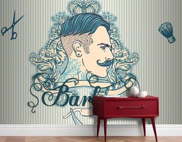 Erkek Kuaför Salonu Mavi Çizgili Duvar Kağıdı