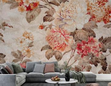 Çiçek Desenli Kumaş Doku Duvar Kağıdı 
