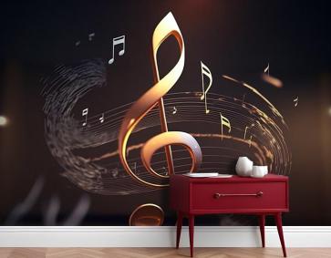 Gold Renklerde Sol Anahtarı Müzik Temalı Duvar Kağıdı