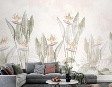 Krem Arka Plan Tropik Yapraklar Duvar Kağıdı