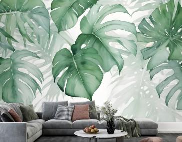 Açık Yeşil Tropikal Yapraklar Duvar Kağıdı