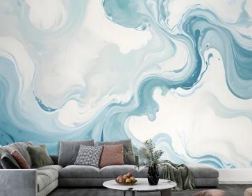 Mermer Tarzı Mavi Fırça Boya Sanatı Duvar Kağıdı 