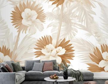 Palmiye Yaprağı Duvar Kağıdı  Ile Nötr Boho Bitkiler
