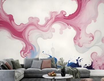 Pembe Mavi Mermer Stil Fırça Duvar Kağıdı 